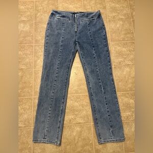 Pretty little thing tall indigo vintage wash zip detail straight leg denim jeans